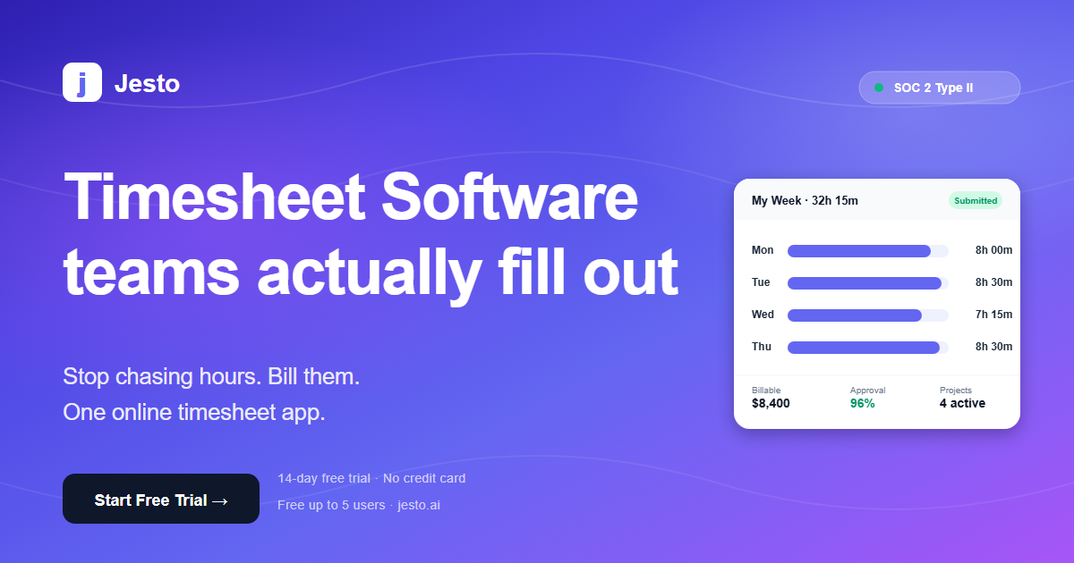Timesheet Software | Online Timesheet Management Software | Jesto